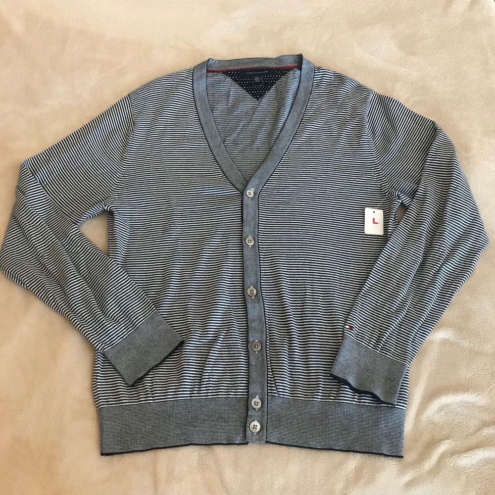 Tommy Hilfiger Striped V-Neck Cardigan Sweater - Size L - Picture 5 of 8